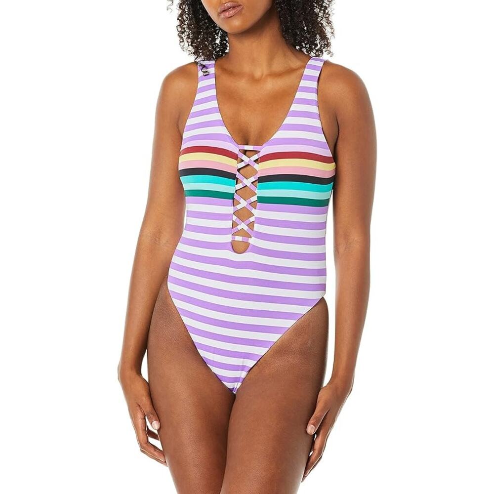 Women's Stripe Out Plunge Mio One Piece Swimsuit sz XS